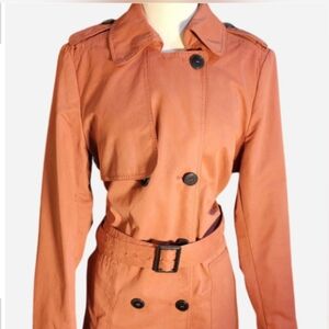 Women's Double-Breasted Trench Coat - Deep Coral